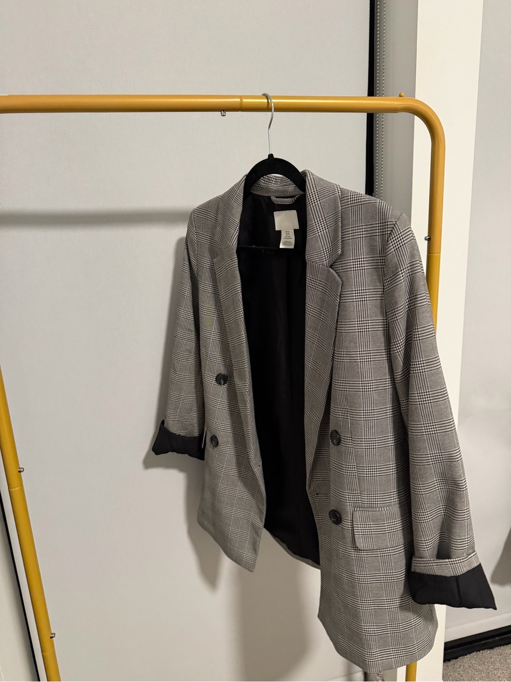 H&M Gray Glen Plaid Double-Breasted Blazer
